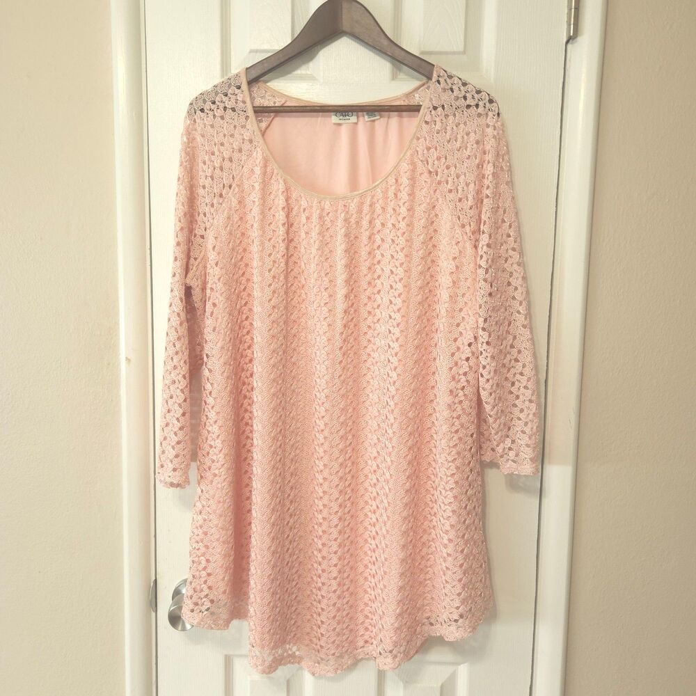Cato Pink Lace Crochet Dress Plus Size 18/20W Long Sleeve Tunic